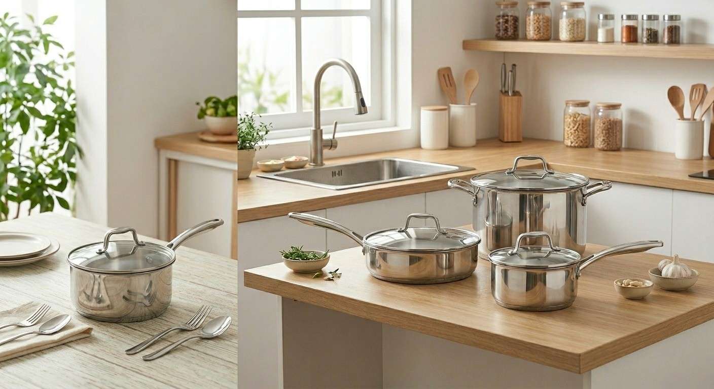 alat masak stainless steel aman digunakan di dapur rumahan modern