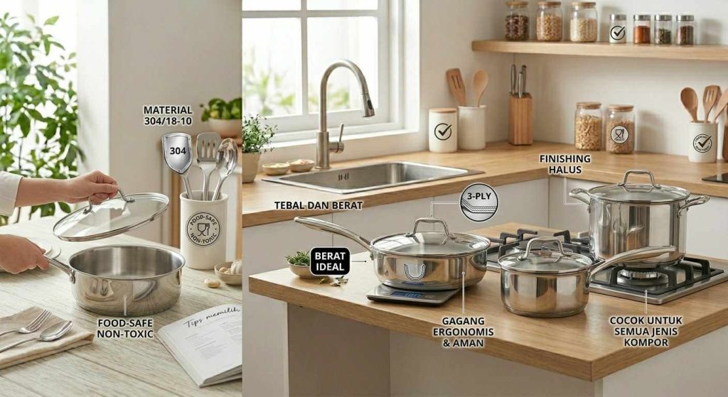 tips memilih alat masak stainless steel aman berkualitas untuk dapur
