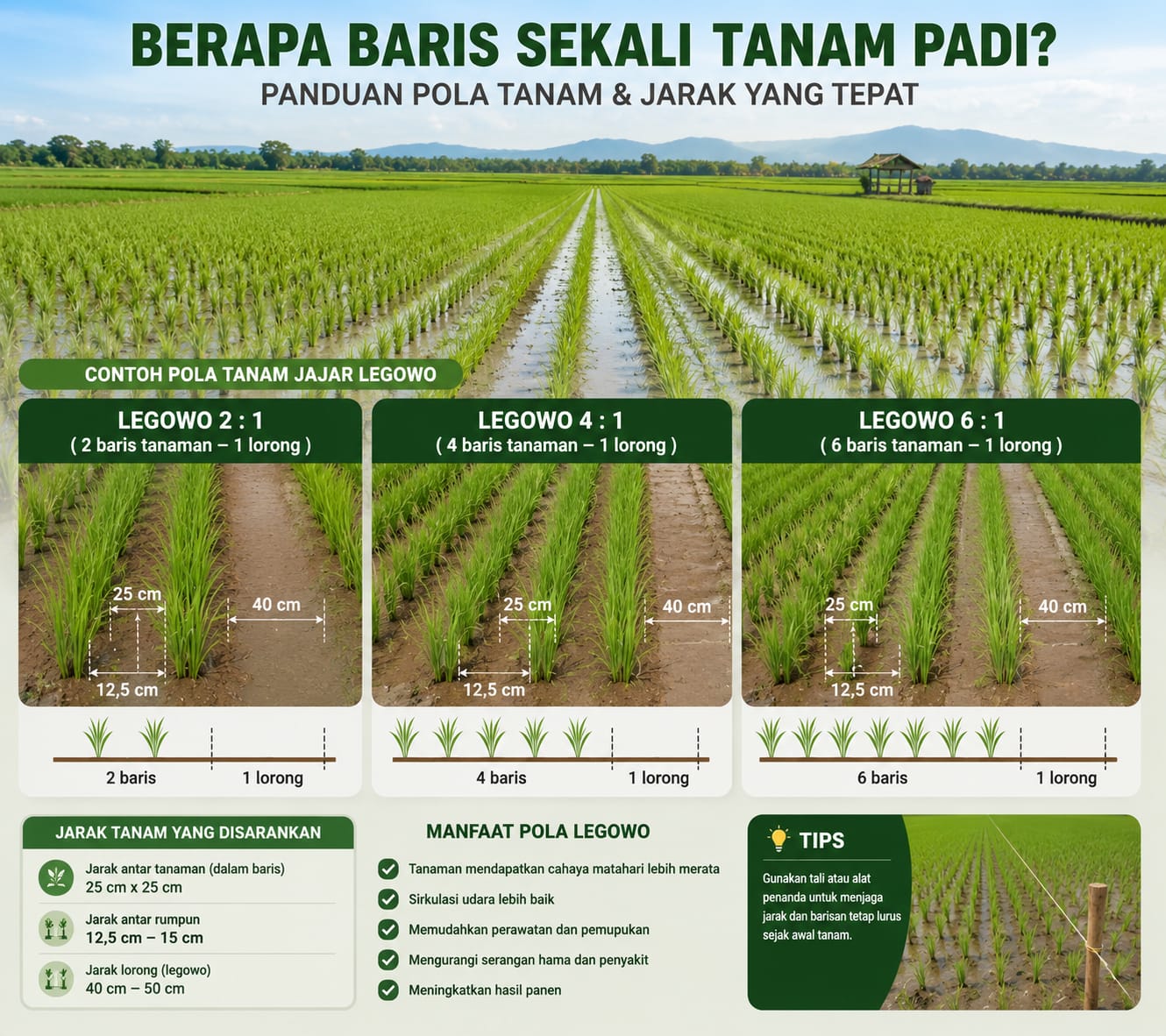 berapa baris sekali tanam padi